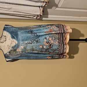 Floral V-Neck Tank Top - Blue